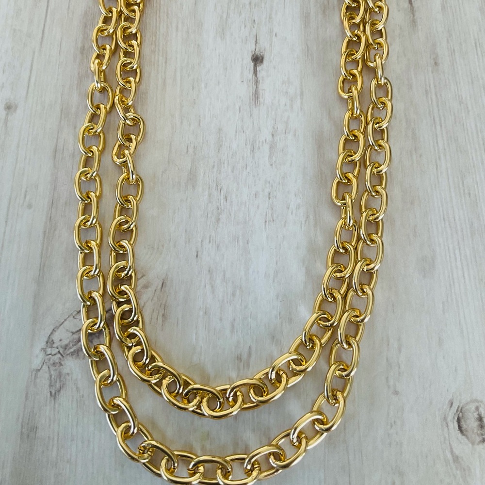 Metal Chain Chunky Gold or Silver - Double Layer Link Chain - Picture 2 of 5